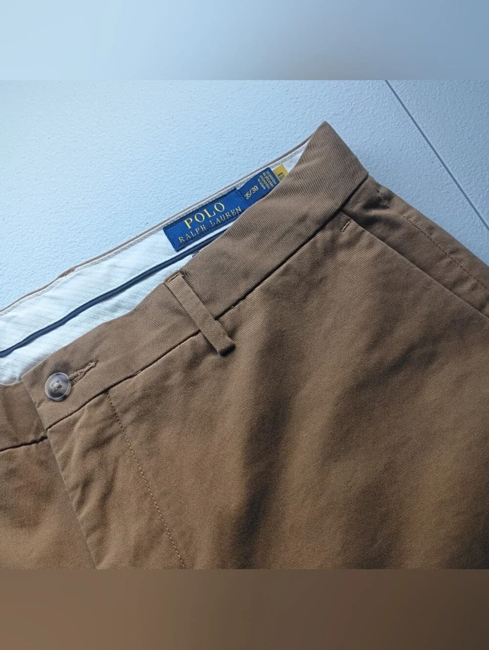 Mens Polo by Ralph Lauren Men's  Brown Chino Flat Front Pants Sz 35/30